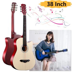 Guitarra 38 Polegada guitarra acústica com kit inicial saco 6 cordas de aço guitarra de madeira estudante para crianças/meninos/meninas/adolescentes/iniciantes