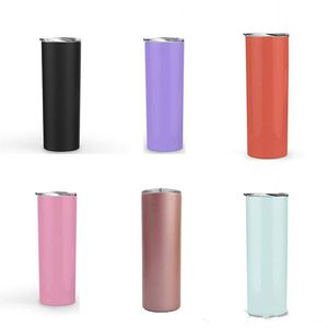 10pcs 20oz Skinny Tumbler solid color double walled Stainless Steel sippy cup Vacuum Insulated straight tumbler247H