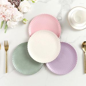 Set di posate Piatto di ricarica verde per cena in plastica rotonda in materiale PP viola antiscivolo personalizzato tinta unita per la decorazione di nozze