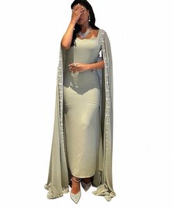 Arabia Elegant Cape ärmar Prom Dres Square Neck FRS LACE ANKLE-LÄNGE Simple Evening Dres Formal OCN Party Gown T0Z5#