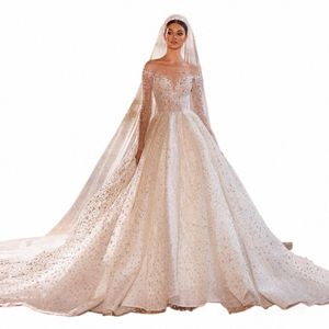 Ashley Carol Abito da sposa di lusso per le donne 2024 Sposa Lg manica Princ scintillante in rilievo da sposa Dr Abiti da sposa H6yH #