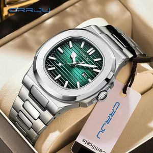 Wristwatches CRRJU Brand Mens Sports Military Watches Stainless Steel Male Quartz Wristwatch Waterproof Luxury Causal Clock Reloj Hombre 24329