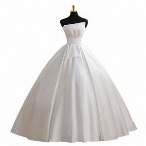 새틴 스트랩플 웨딩 DR PLEAT BALL GOWNS 바닥 길이 신부 레이스 업 dres 섹시 백 신부 커스텀 가운 U9RD#