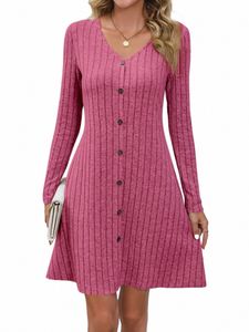 Fi Solid Ribbed Трикотажные Mini Dr Женщины Butt Lg Sleeve A Line Dres 2023 Осень Леди Уличная одежда Халат k0fq #