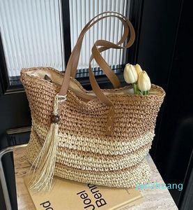 Drawstring Women Straw Woven Tote Bag Fashion Handbag With Tassels Handwoven Shoulder Weaving For Travel Vacation 2024