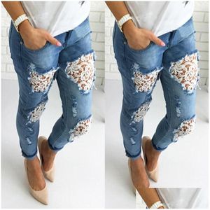 Women'S Jeans Womens Woman Spring Summer Fashions 2021 Plus Size Slim Fitted Ripped Female Casual Skinny Hole Pencil Lace Drop Delive Dhqsr