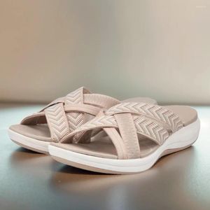 Sapatos casuais femininos chinelos de almofada grossa largura larga cinta cruzada deslizamento em slides dedo do pé aberto sandálias de praia leve para o verão