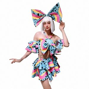 المغني راقصة المرحلة زي مثير Gogo Dance Cloths Polka Dots Bikini Skirt Party Rave Outfit Festival Carnival Clothing U4K4#
