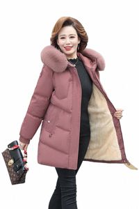 Orta Yaşlı Kadın Parkas Faux Kürk Yakalama Ceketler Kış artı Veet Kuzu Kapşonlu Katlar Pamuklu Ceket Bayan Mama Palto D3KS#