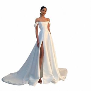 TOOFG Simple A Line Satin Bride Wedding Dres Strapl High Split Bridal Dr Women Formal Special Party Bridal Gowns G05N#