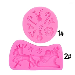 Baking Moulds Santa Claus Sled Elk Sugar Cake Chocolate Decoration Silicone Mold 15-114