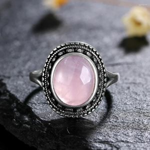 Pierścienie klastra S925 Sterling Silver Natural Ametyst Rose Rose Quartz Kamień szlachetny dla kobiet Wedding Pase