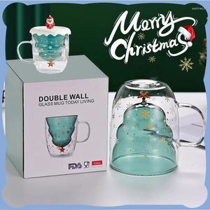 Weingläser, Weihnachtsbecher, doppelwandiges Glas, Kaffeetasse, Milch, staubdicht, mit Deckelgriff, rutschfest, hitzebeständig, Weihnachtsmann-Geschenk