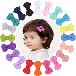 Baby Girls Small Bow Hairpins Solid Grosgrain Ribbon Bows Hairgrips Kids Infant Whole Wrapped Safety Hair Clips Accessories Solid Colors Clipper