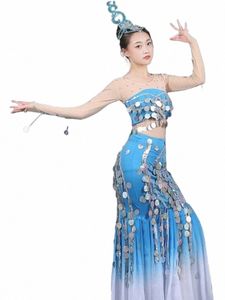 Dai Natality Dance Costume Peacock Dance Costume Art Exame Adulto Lantejoulas Fishtail Saia n7io #