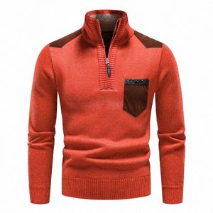 Top Quality Men's Fleece Sweater Half Zipper Up Jerseys Outono Inverno Gola Alta Y2K Moletons Jumpers Masculino Brown Polo Camisas K2Cb #