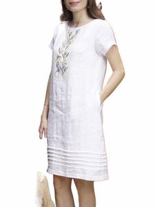 Zanzea feminino casual bordado dr 2023 verão em torno do pescoço manga curta vestidos vintage sólido na altura do joelho dr solto robes l71e #