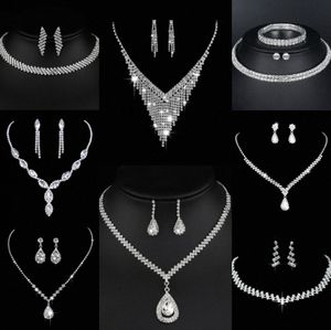 Värdebelt lab diamantsmycken Set Sterling Silver Wedding Halsbandörhängen för kvinnor Bridal Engagement Smyckesgåva 70ww#