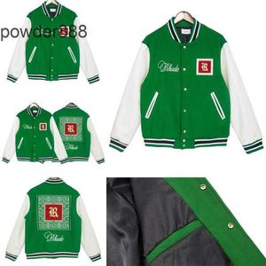 Rhude broderad klistermärke tryckt läderhylsa High Street Baseball Jacket Mens Fashion American Casual Jacket