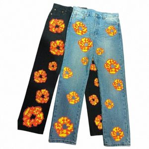 chama kapok impresso calças jeans homem mulher azul qua retro jeans retos hip hop rua primavera unisex solto carga calças novo f2j8 #