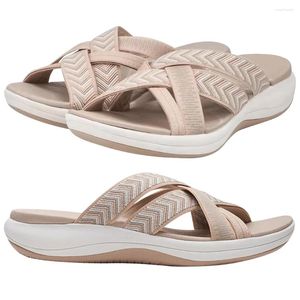 Casual Shoes Women Thick Cushion Slippers Open Toe Cross Strap Beach Sandals Lightweight Platform Wedge For Summer