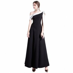 Elegancki czarny, formalny wieczór LG Dres dla kobiet 2023 Summer Sexy One ramię Slim Host Provent Dr Casual Maxi Vestido 461M#