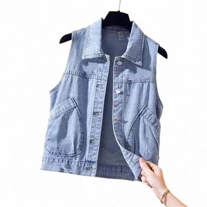 Chalecos Para Mujer Denim Westen Koreanische Fi Sleevel Jean Jacken Für Frauen Weste 3XL Gilet Jaqueta Feminina Jaquetas 42SW #