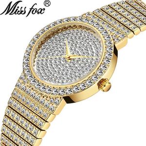 MISSFOX Top Brand Unique Watch Men 7mm Ultra Thin 30M Water Resistant Iced Out Round Expensive 34mm Slim Wrist Man Women Watch 210237A