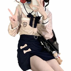 Korean JK Uniform Set College Student Girls Short LG Sleeve Suit Pink Sailor Outfit kjol Tie Shirt SEIFUKU Japanese School P69s#