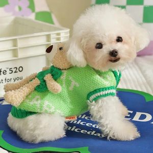 Köpek giyim evcil hayvan yeşil kazaklar moda sevimli ayı dekor örgü süveter ceket küçük orta köpekler için yorkshire chihuahua köpek kıyafetleri kıyafetler