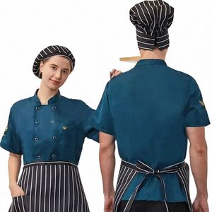 servizio Donna Cappotto Uomo Manica Camicie Giacca Cuoco Panetteria Ristorante Hotel Cameriere Cibo Chef Ricamo Unisex per Uniforme corta 84Bn #