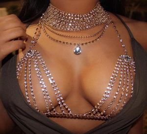 Kisscc cekinowy łańcuch bra bra diamentowy tops nocny cb imprezowy metalowy czołg bralett łańcuch choker Bustier2329578