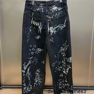 Designer B Family High Edition Paris New Graffiti Loose Worldly Casual Jeans Unisex Casual Jeans OQ91