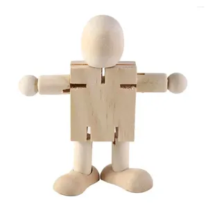 Decorative Figurines DIY White Blank Wooden Robot Doll Handicraft Toy Cartoon Drawing Graffiti Joint Puppet Craft Children's Educational