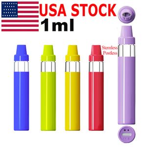 USA Stock 1ML VAPE PEN Disponibla E-cigarett 5 Färger POD Tjock Oil Förångare Keramisk spole Emplinad uppladdningsbar 400mAh Batteriledning Gratis anpassad logotyp Prov Anpassad logotyp