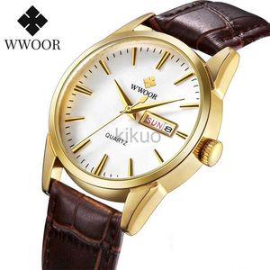 腕時計Wwoor Watch Men Top Brand Mens Classic Luxury Watches Leath Curagy Business QuartzWrist Watch Men Waterproof Date Clock Gifts 24329