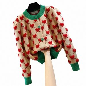heart Argyle Diamds O-Neck High Street Kawaii Knitted Women's Sweaters Lg Sleeve Butts Short Jumpers Female Cardigans L6nS#