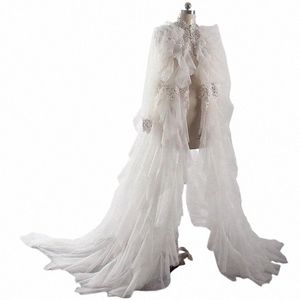 2024 Bridal Bolero med ruffles LG Sleeve Seevined Jacket Wedding Cape Shawl Wraps Maternity Dr Photo Shoot Robe 17dc#