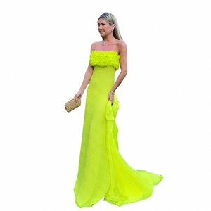 Oeing Grün A-Linie Strapl Chiff Formale Abend Party Dres Einfache Gericht Zug Strand Prom Kleider Neue Promi Party Dr N6mr #