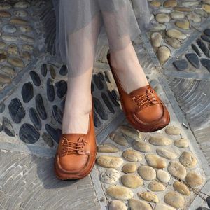 Casual Shoes Mocassim Feminino Leather Soft Flat Women Spring Lace-Up Loafers Cow Handmade 2024