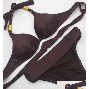 Costumi da bagno Tessile Y Ricamo Bikini Set Lettere di marca Costumi da bagno Designer Catena di metallo Costume da bagno diviso senza schienale da donna di alta qualità Dro Otfoc