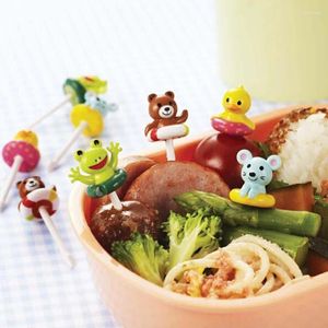 Widelce 8pcs Cartoon Animals Fruit Buffet Sandwich Topper Cute Frog Bear Plastic Cake Fork Kids Lunch Dekoracja