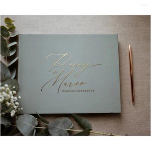 Zapasy imprezy Green Wedding Guest Book Sign w Po Pobook Księga gościa puste czarne strony wyłożone