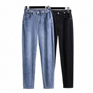 Plus Size Lápis Jeans Grandes Mulheres 7xl Streetwear Casual Coreano Elástico Cintura Alta Pés Demin Pant Oversized Mujer Calças Menina h3mD #