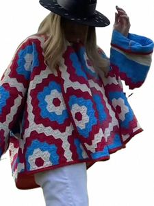 FI Print Kimo Coat for Women quiltad LG Sleeve Warm Cott Jacket Female Streetwear Ladies Chic Cardigan Blue Outerwear I7JA#