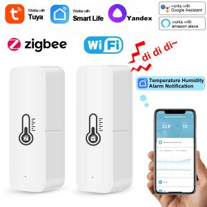 Controle Tuya Smart WIFI Zigbee Sensor de umidade e temperatura Higrômetro interno Termômetro Smart Life APP Controle com Alexa Google Home