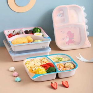 Cups Dishes Utensils Cartoon Dinosaur Childrens Tableware Utensil Bamboo Fiber Baby Grid Dinner Plate Square Baby Feeding Plate Baby Items Dishes 240329