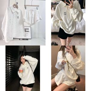 Spring and Summer Women's Polo Shirt Hot Diamond Sweater Lazy Shorts Set2024