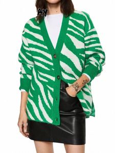 Cardigans femininos de inverno bege com padrão bunda verde grosso suéter quente impressão vintage malha cardigan de grandes dimensões para mulheres z6Cc #