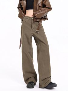 Maillard Brown Streetwear Dżinsy męskie i damskie amerykańskie proste lufy kawa Cleanfit Plus Size Pants Harajuku moda 240318